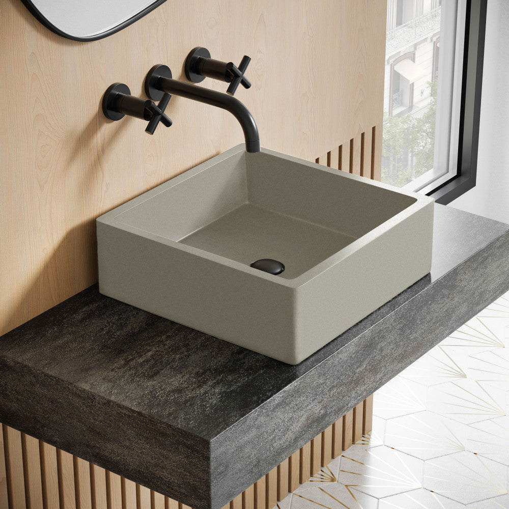 Lisse 15.5" Concrete Square Vessel Sink in Matte Taupe