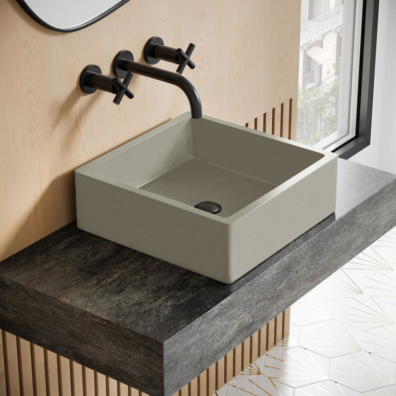 Lisse 15.5" Concrete Square Vessel Sink in Matte Taupe