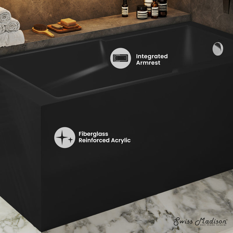 Voltaire 60 x 32 Right Drain Soaking Alcove Corner Apron Bathtub in Matte Black