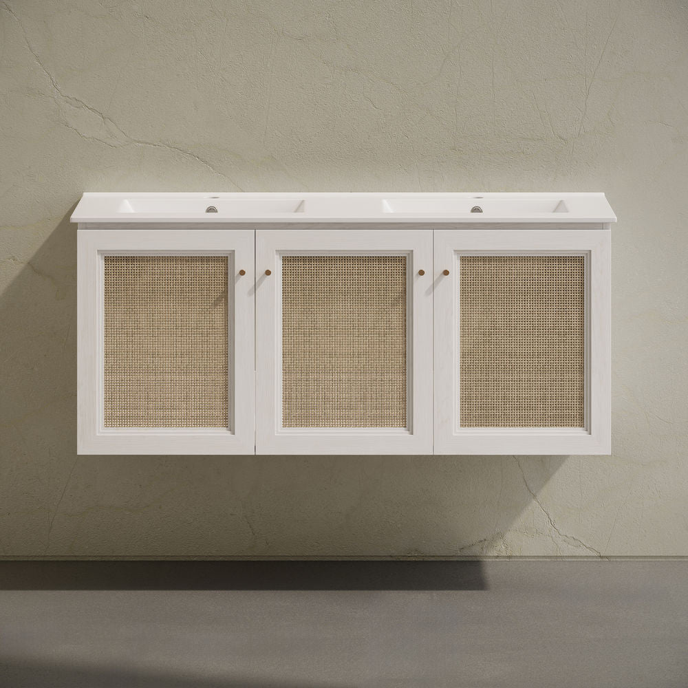 Classe 48" Wall-Mounted Bathroom Vanity in White Oak with Double Basin Vanity Top