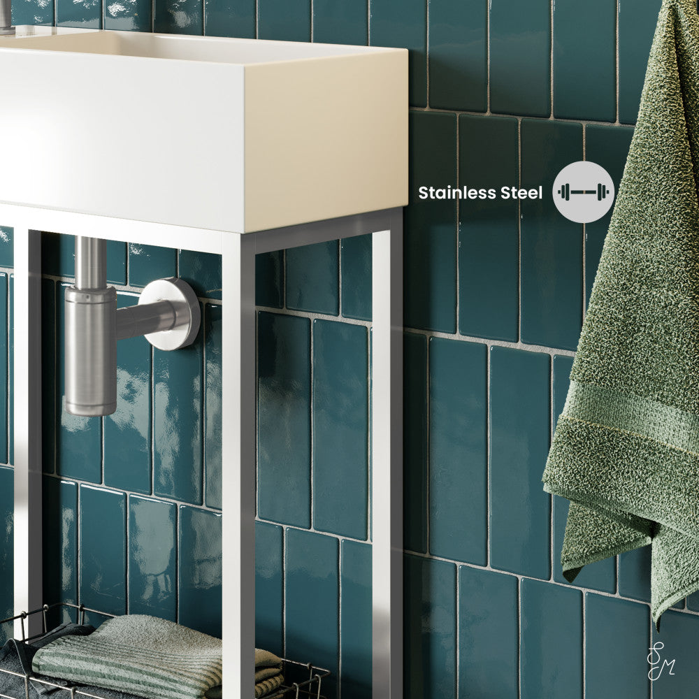 Pierre 19" Freestanding Bathroom Vanity with Open Shelf and Chrome Metal Frame