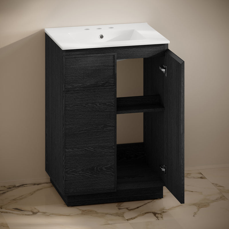 St. Tropez 24" Freestanding Bathroom Vanity in Black Oak with 3-Hole Widespread Sink Top