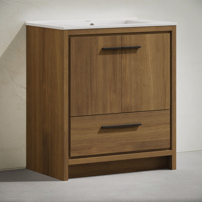 Virage 30" Freestanding Bathroom Vanity in Brown Oak with Sink Top