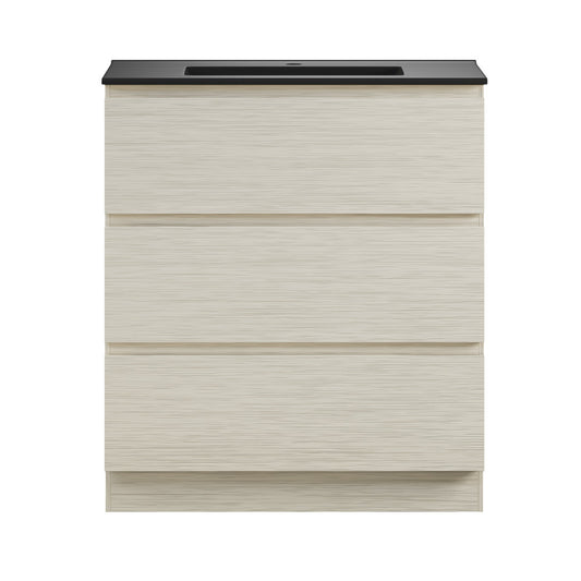 Liberte 30" Freestanding Bathroom Vanity in White Oak with Black Sink Top