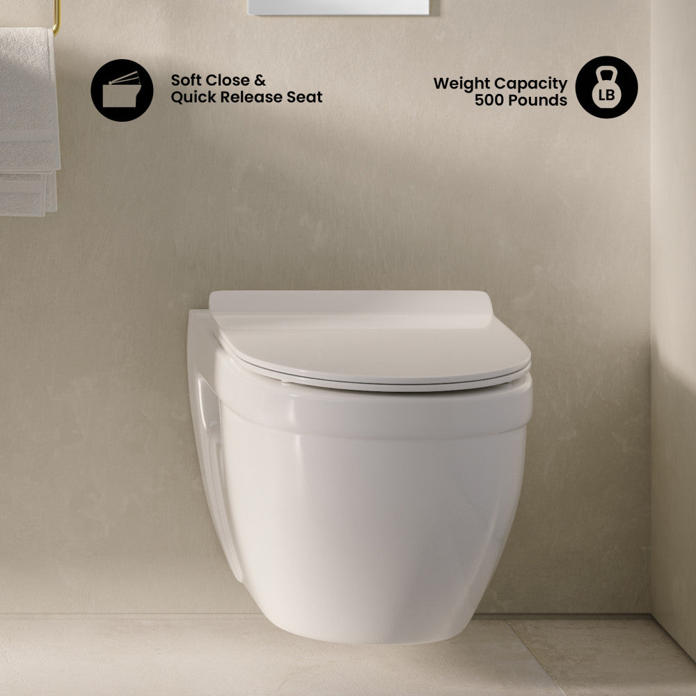 Ivy Wall-Hung Toilet Bundle 0.8/1.6 GPF Dual Flush in Glossy White with White Flush Plate
