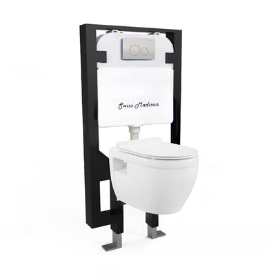 Ivy Wall-Hung Toilet Bundle 0.8/1.6 GPF Dual Flush in Glossy White with Flush Plate