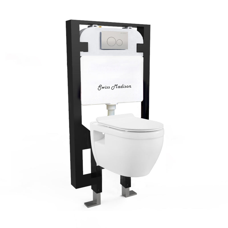 Ivy Wall-Hung Toilet Bundle 0.8/1.6 GPF Dual Flush in Glossy White with Flush Plate