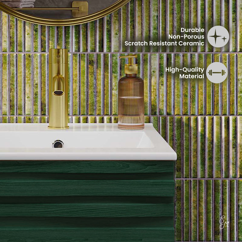 Cascade 18" Freestanding Bathroom Vanity in Green Oak with Sink Top