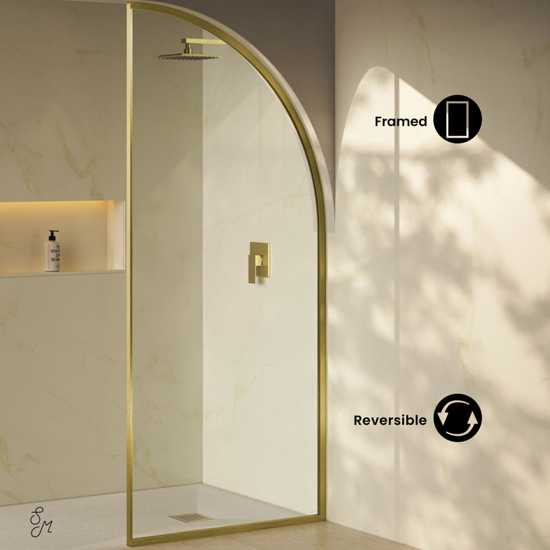 Demi 34 x 76 Framed Fixed 3/8 in. (10mm) Clear Tempered Glass Shower Door with Gold Brushed Frame