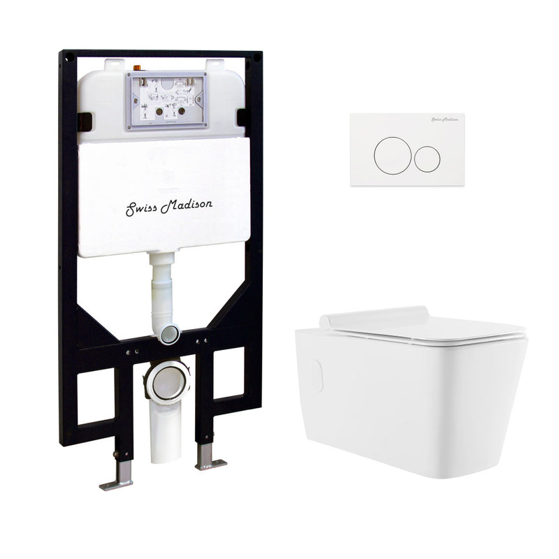 Concorde Wall-Hung Toilet Bundle 0.8/1.6 GPF Dual Flush in Glossy White with White Flush Plate