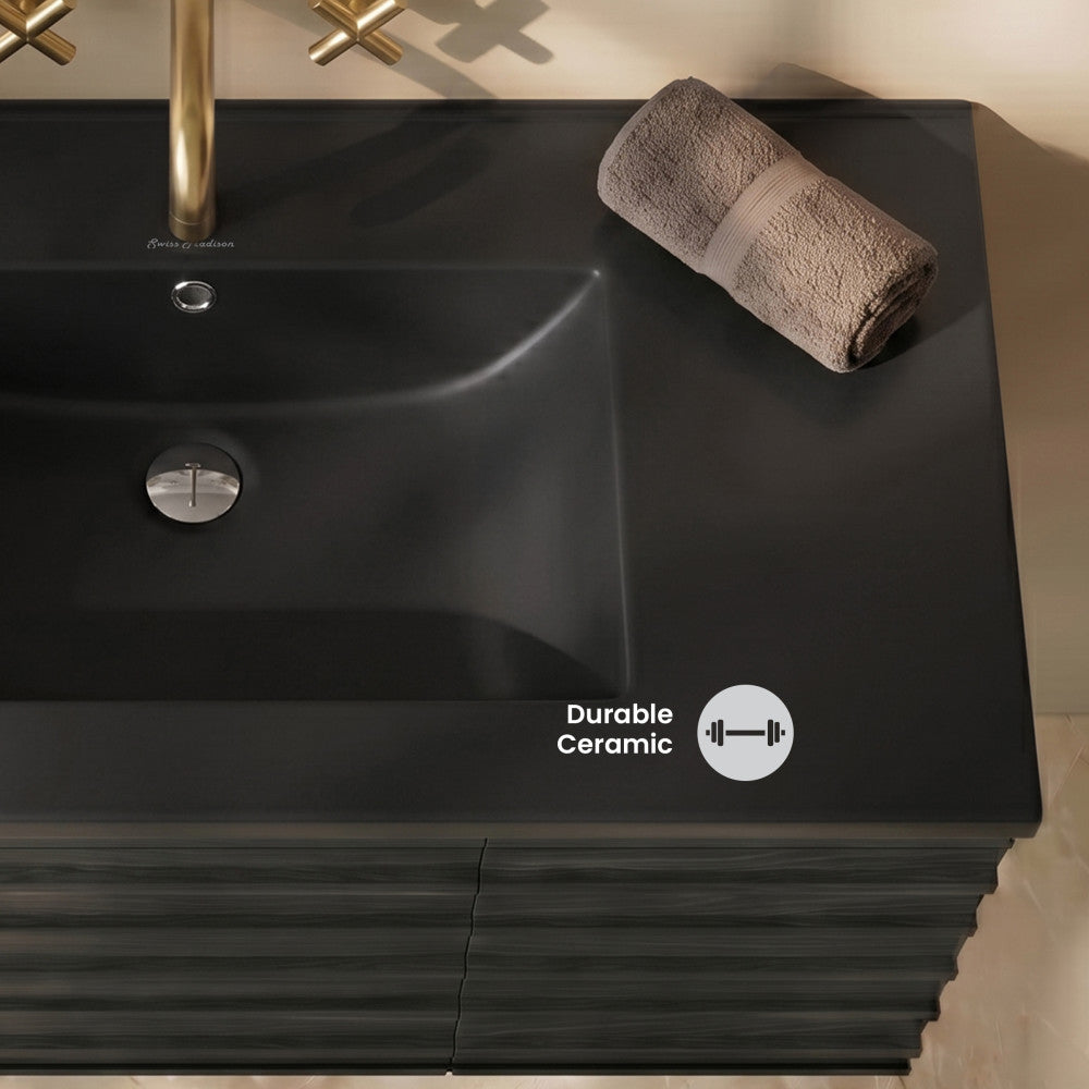 36" Zero Hole Vanity Sink Top in Matte Black
