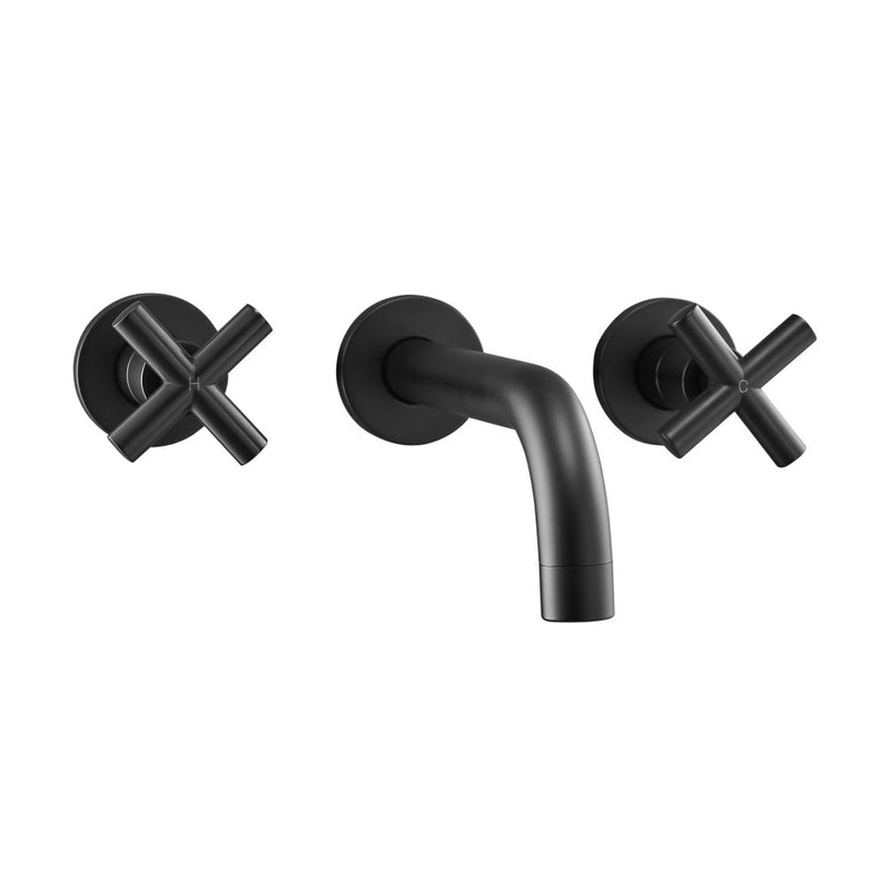 Ivy 8 in. Widespread Double Cross-Handle Wall Mount Bathroom Faucet in Matte Black