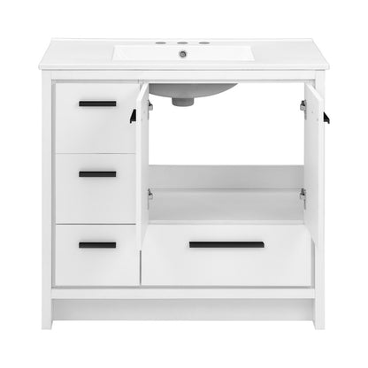 Virage 36 in. White Bathroom Vanity With White, 3-Hole Ceramic Sink Top