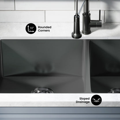 Rivage 33 x 20 Stainless Steel, Dual Basin, Undermount Kitchen Sink in Black