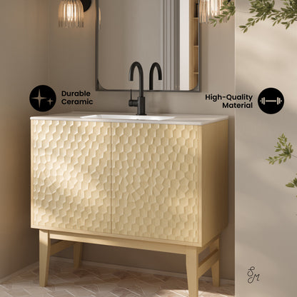 Bosse 36" Freestanding Bathroom Vanity in Natural Oak with Sink Top