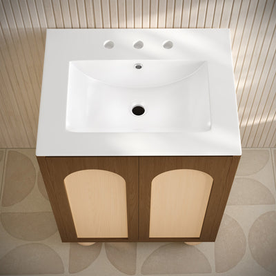 Plaisir II 24" Freestanding Bathroom Vanity in Brown Oak with 3-Hole Widespread Sink Top