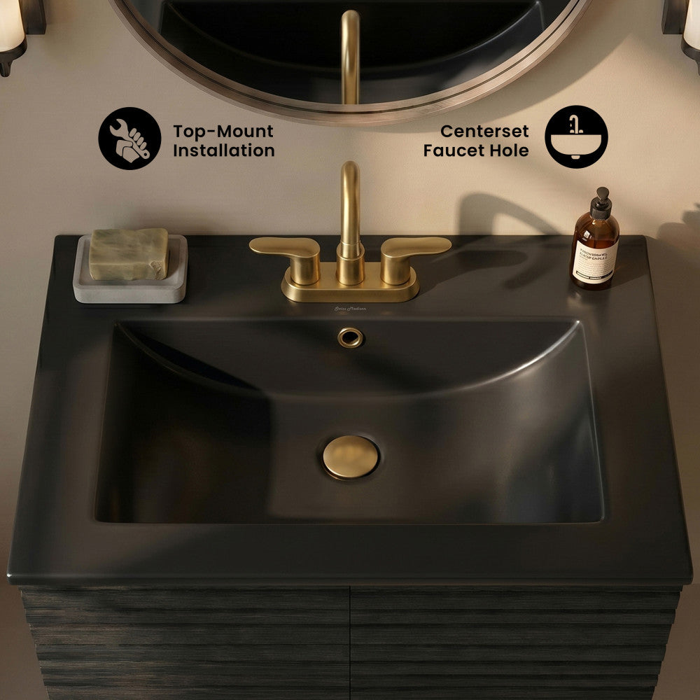 24" 3-Hole Centerset Vanity Sink Top in Matte Black