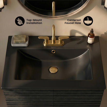 24" 3-Hole Centerset Vanity Sink Top in Matte Black