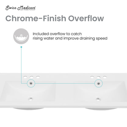 48" 3-Hole Widespread Double Basin Vanity Sink Top in Glossy White