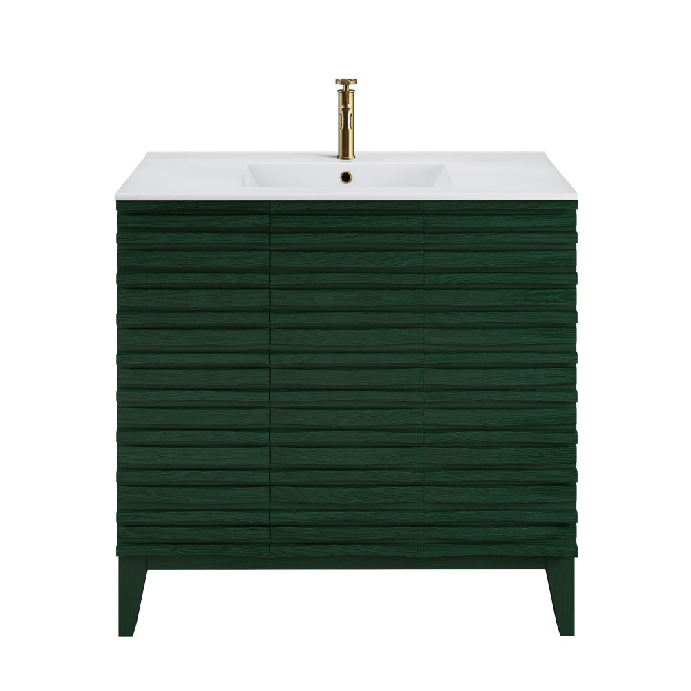 Cascade 36" Freestanding Bathroom Vanity in Green Oak with Sink Top