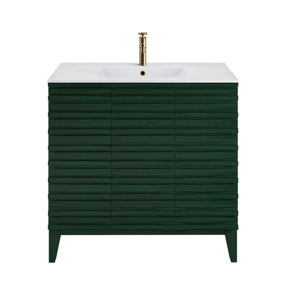 Cascade 36" Freestanding Bathroom Vanity in Green Oak with Sink Top
