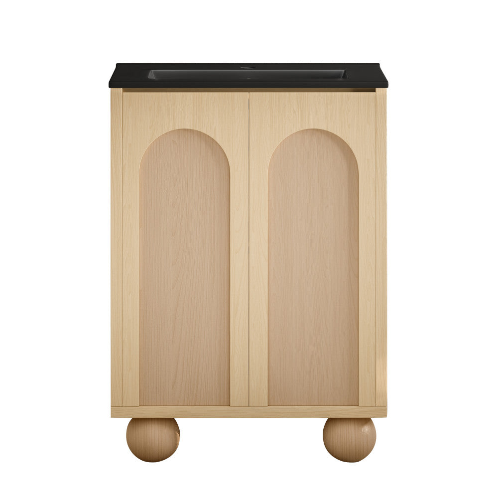Plaisir II 24" Freestanding Bathroom Vanity in Natural Oak with Black Sink Top