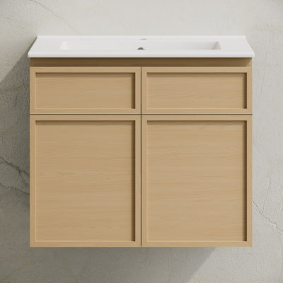 St. Tropez 24" Wall-Mounted Bathroom Vanity in Natural Oak with Sink Top