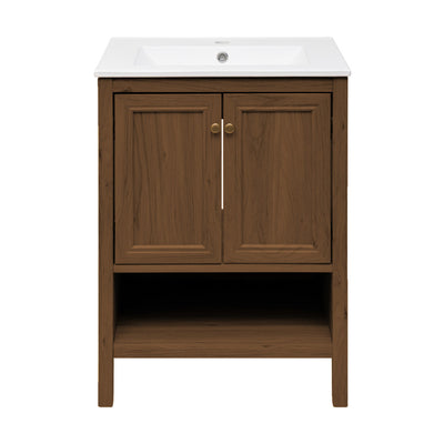 Chateau 24" Freestanding Bathroom Vanity in Brown Oak with Sink Top
