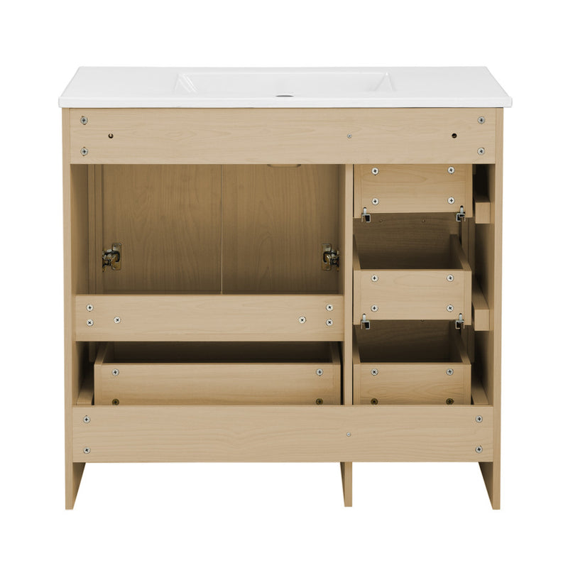 Virage 36" Freestanding Bathroom Vanity in Natural Oak with Sink Top