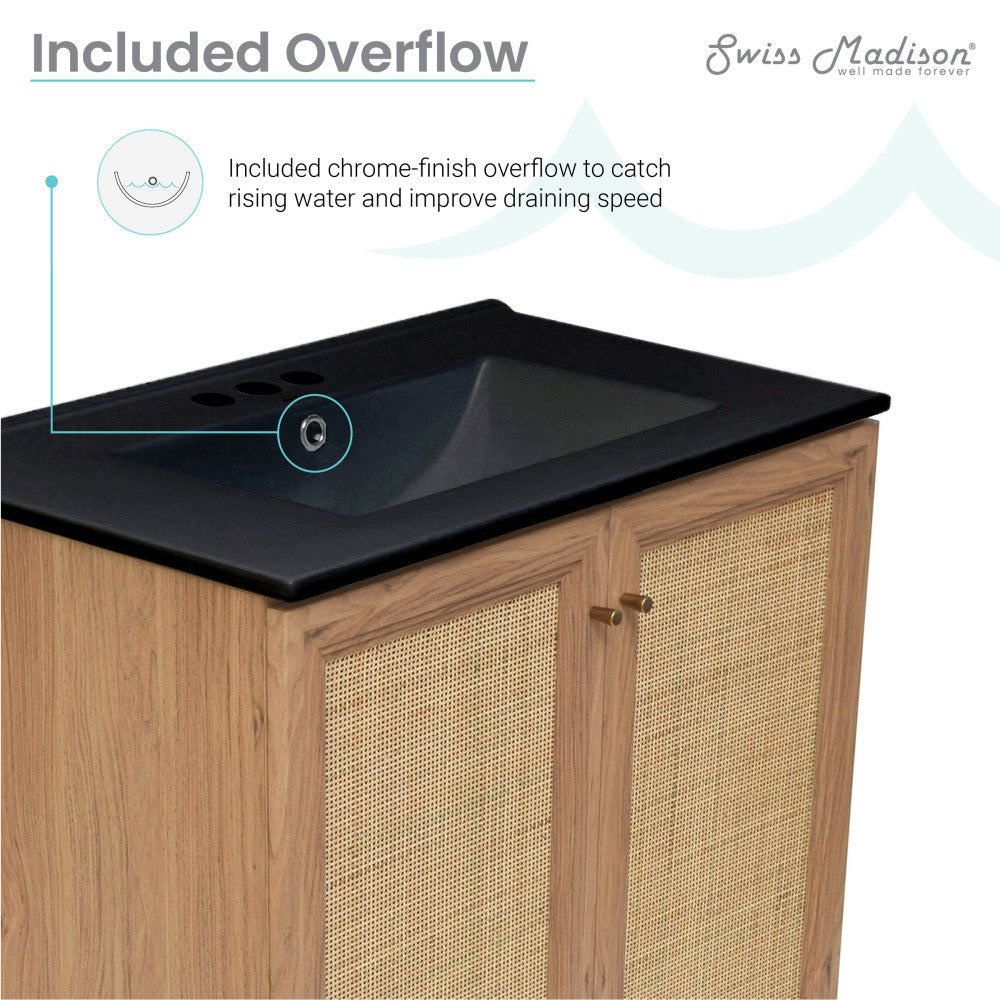 Classe 30" Freestanding Bathroom Vanity in Golden Oak with Black 3-Hole Widespread Sink Top