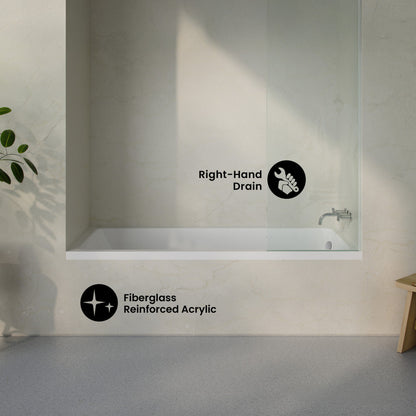 Voltaire 72 x 36 Right Drain Soaking Alcove Bathtub in Glossy White with Integrated Armrest