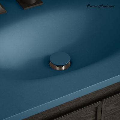 Lisse Concrete Bathroom Sink Non-Overflow Pop Up Drain in Matte Royal Blue