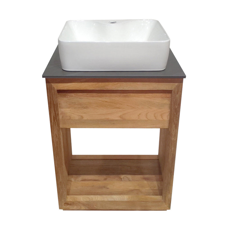 Rennes 24" Reclaimed Wood Vanity in Natural Teak with Slate Countertop and Single Hole Vessel Sink