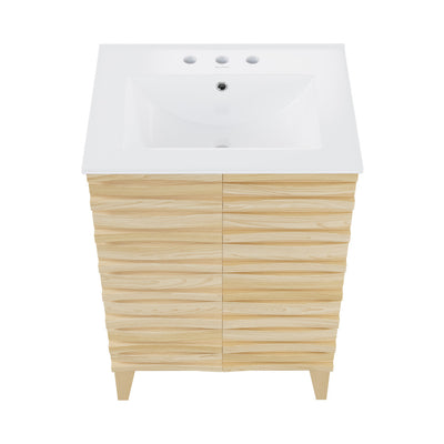 Cascade 24 in. Natural Oak Bathroom Vanity With White, 3-Hole Ceramic Sink Top