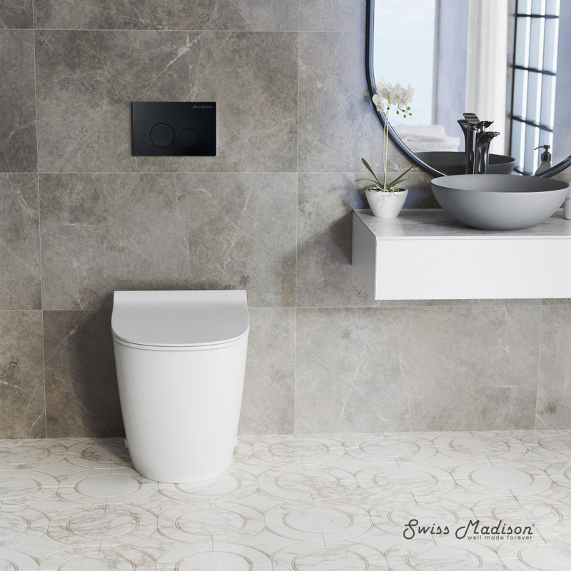 St. Tropez Back-to-Wall Toilet Bundle 0.8/1.6 GPF Dual Flush in Glossy White with Black Flush Plate