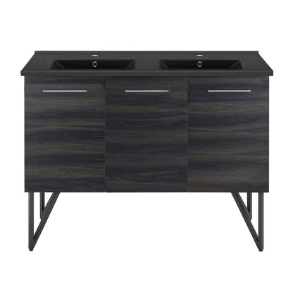 Annecy 48 in. Black Walnut, Double Basin Bathroom Vanity With Black Ceramic Sink Top