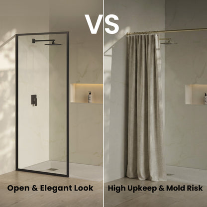 Pierre 34 x 76 Framed Fixed 3/8 in. (10mm) Clear Tempered Glass Shower Door with Matte Black Frame