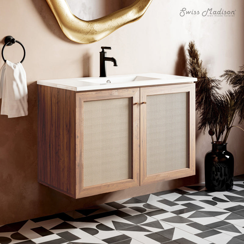 Classe 36" Wall-Mounted Bathroom Vanity in Oak