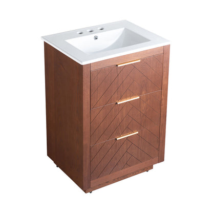 Daxton 24" Freestanding Bathroom Vanity in Brown Oak with 3-Hole Centerset Sink Top