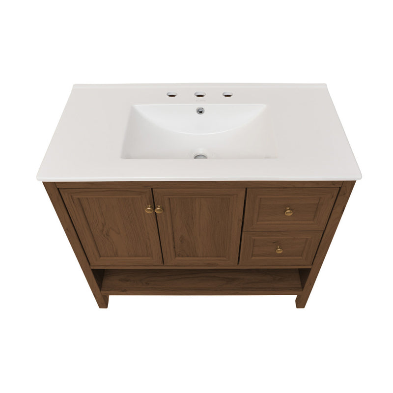 Chateau 36" Freestanding Bathroom Vanity in Brown Oak with 3-Hole Widespread Sink Top