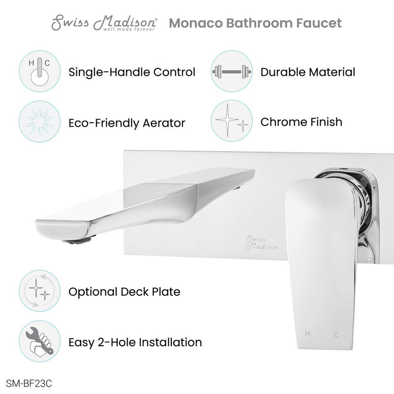 Monaco Single-Handle, Wall-Mount, Bathroom Faucet in Chrome