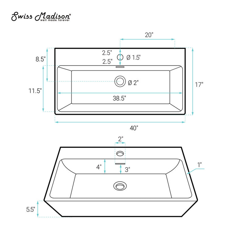 Claire 40" Rectangle Wall-Mount Bathroom Sink