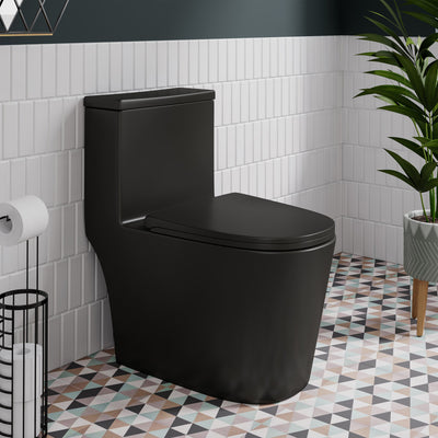 Dreux One-Piece 12" Rough-in 1.28 GPF Left Flush Elongated Toilet in Matte Black