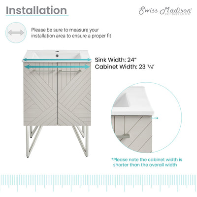 Annecy 24" Freestanding Bathroom Vanity in Greige with Sink Top