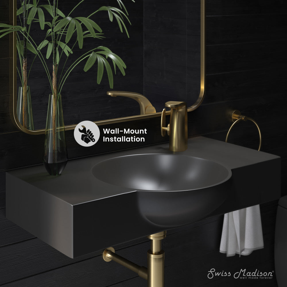 Chateau 30" Wall-Mounted Sink Center Basin with Right Side Faucet Mount in Matte Black
