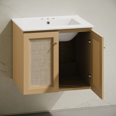 Classe 24" Wall-Mounted Bathroom Vanity in Natural Oak with Centerset Faucet Holes Vanity Top