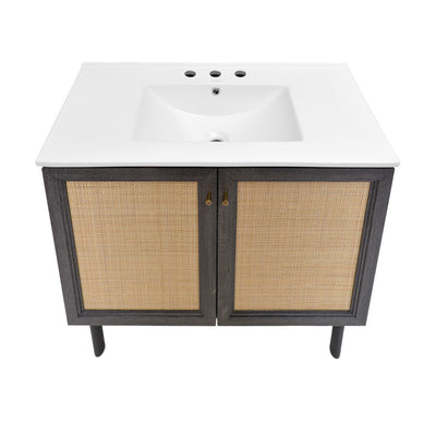 Classe 36 in. Black Oak Bathroom Vanity With White, 3-Hole Ceramic Sink Top