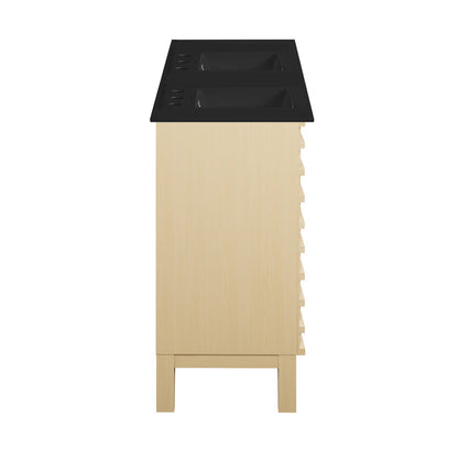 Cascade 48 in. Natural Oak, Double Basin Bathroom Vanity With Black, 3-Hole Centerset Ceramic Sink Top