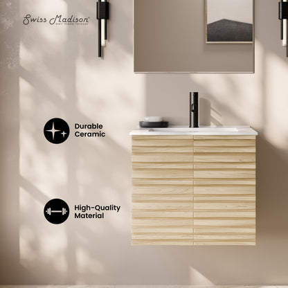 Cascade 24" Wall-Mounted Bathroom Vanity in Natural Oak with Sink Top