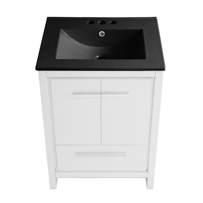 Virage 24 in. White Bathroom Vanity With Black, 3-Hole Ceramic Sink Top